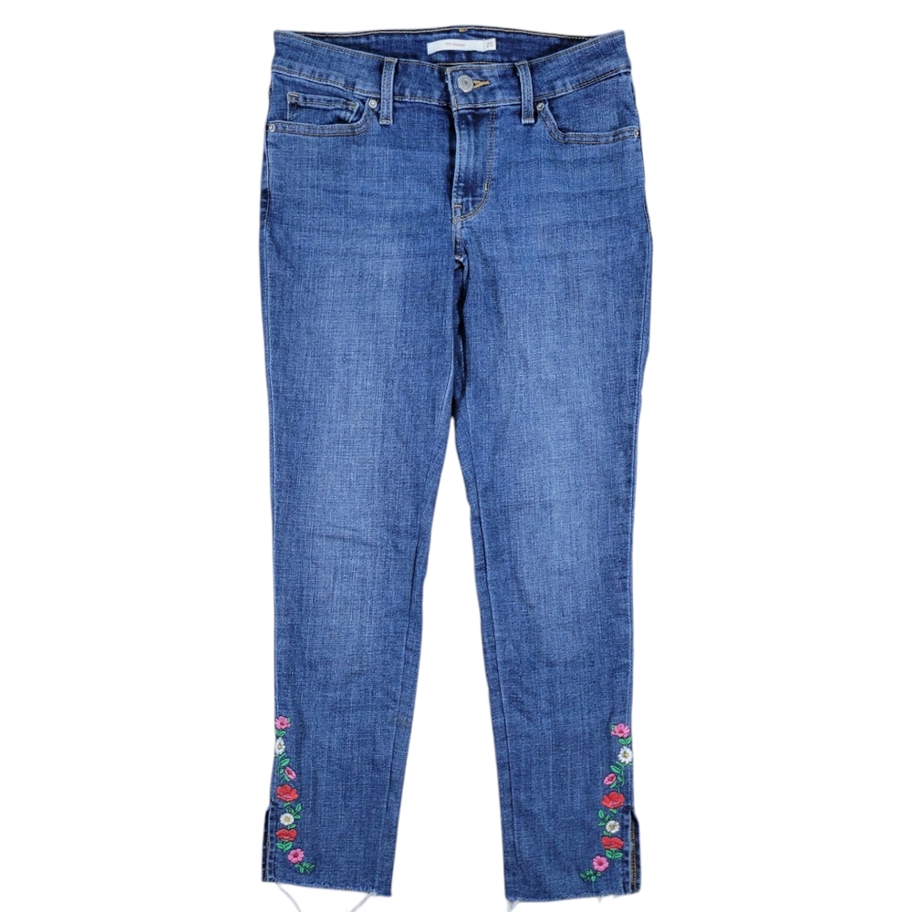 Levi's 711 Jeans‎ Womens 25 Blue Denim Skinny Ankle Embroidered Floral Stretch